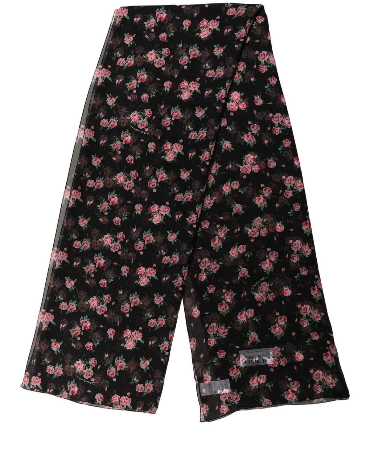 Dolce & Gabbana Langer Schal aus schwarzem Seidenchiffon mit Blumenmuster