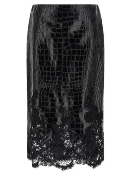 Ermanno Scervino Midi-Rock aus schwarzem Kalbsleder