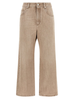 Brunello Cucinelli Beige Baumwoll-Jeans im Cropped-Schnitt