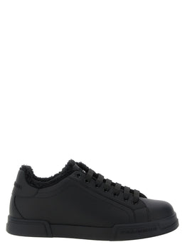 Dolce & Gabbana Schwarze Kalbsleder Low-Top-Sneaker