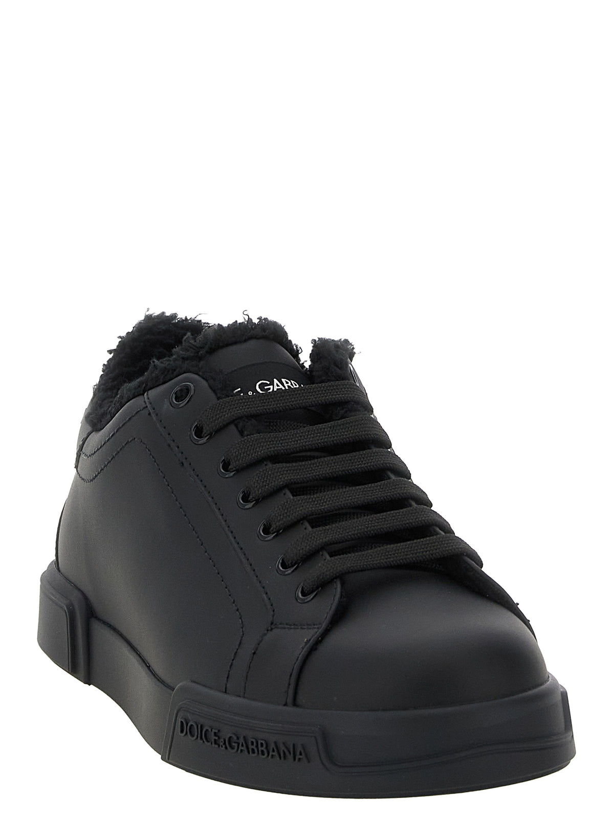 Dolce & Gabbana Schwarze Kalbsleder Low-Top-Sneaker