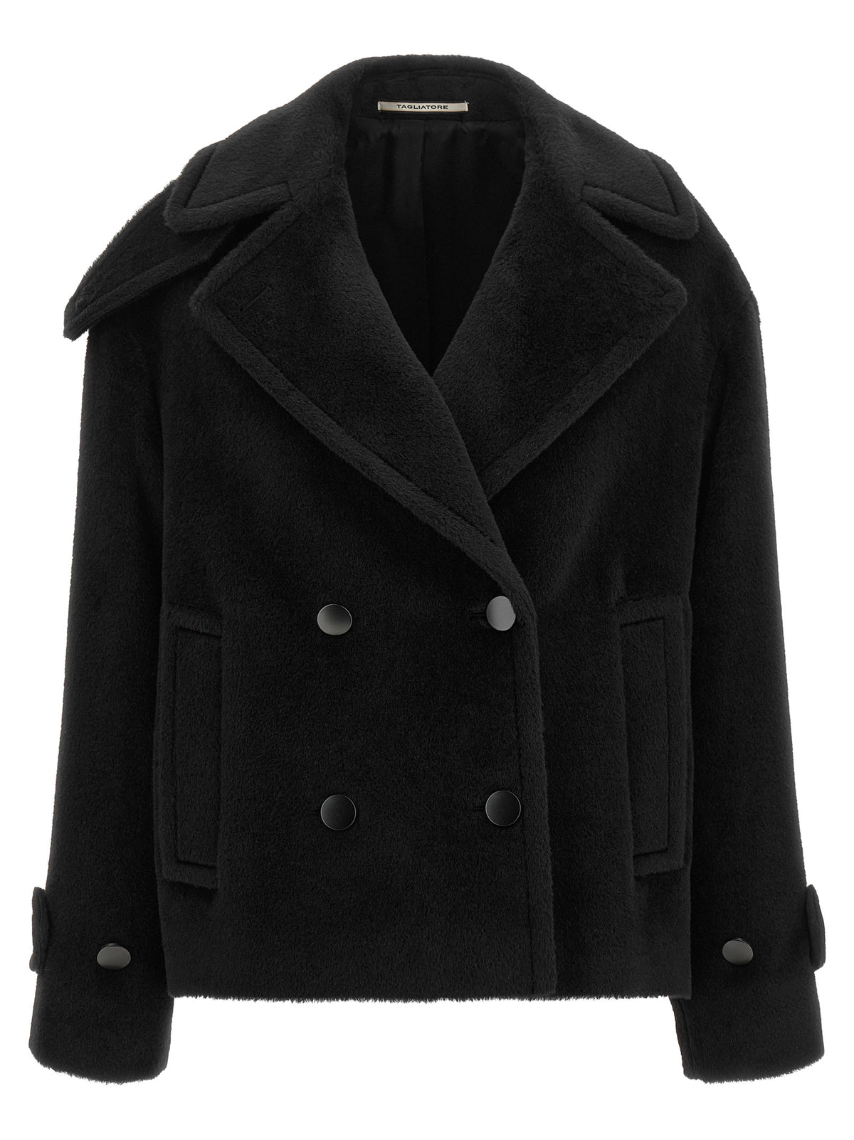 Tagliatore Schwarzer Mantel aus Alpaka und Leder