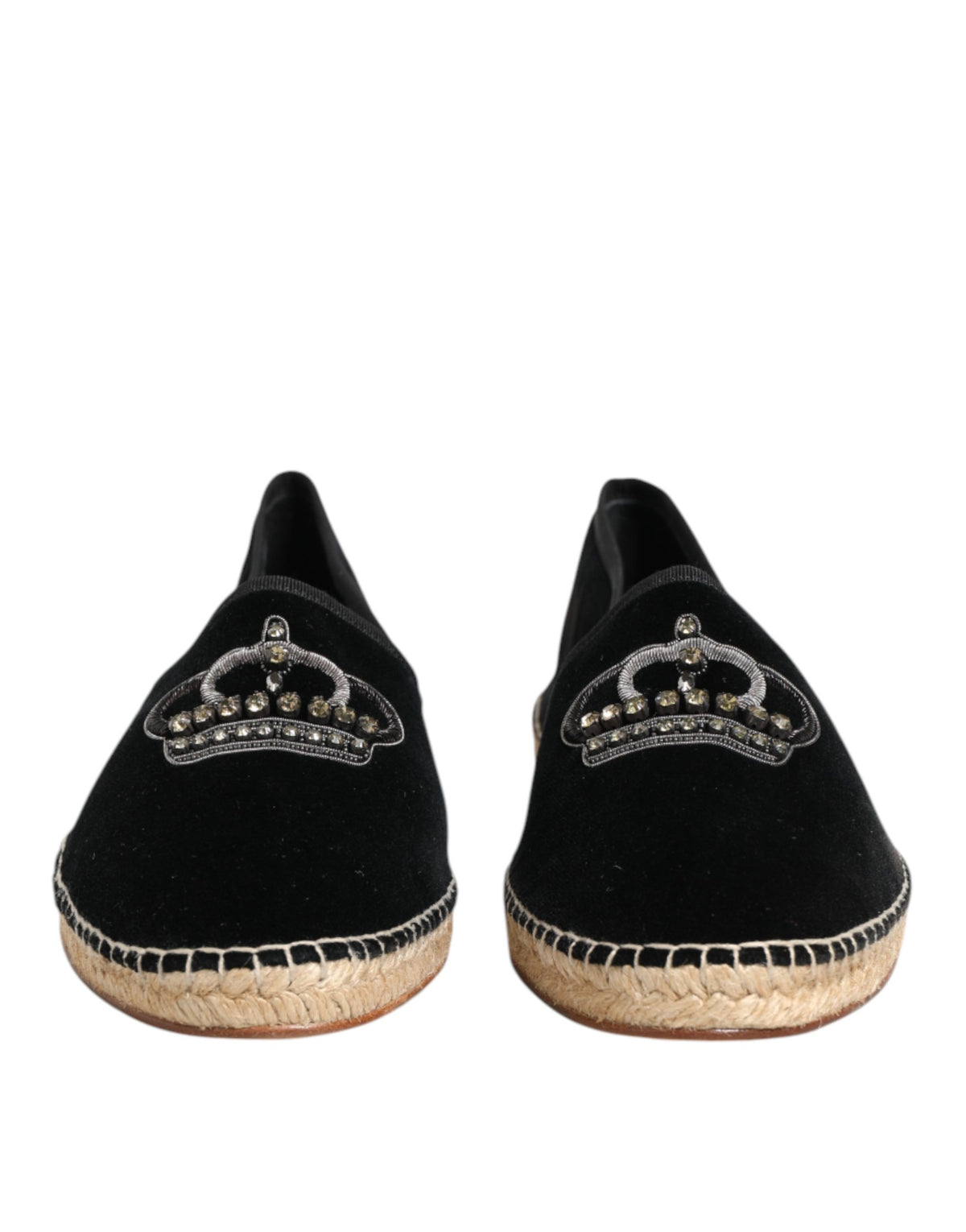 Dolce & Gabbana Schwarze Espadrilles mit verzierten Kronen-Applikationen
