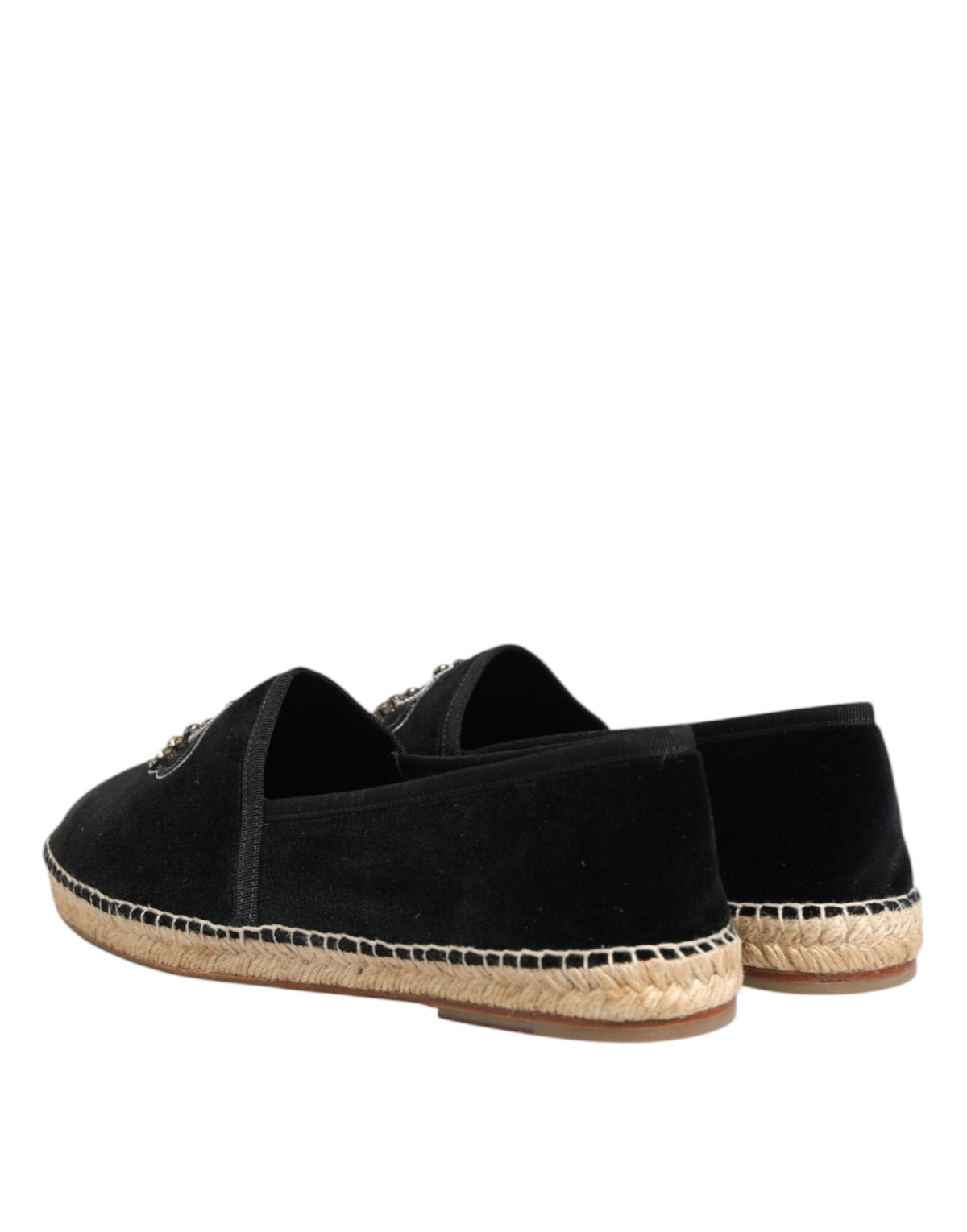 Dolce & Gabbana Schwarze Espadrilles mit verzierten Kronen-Applikationen