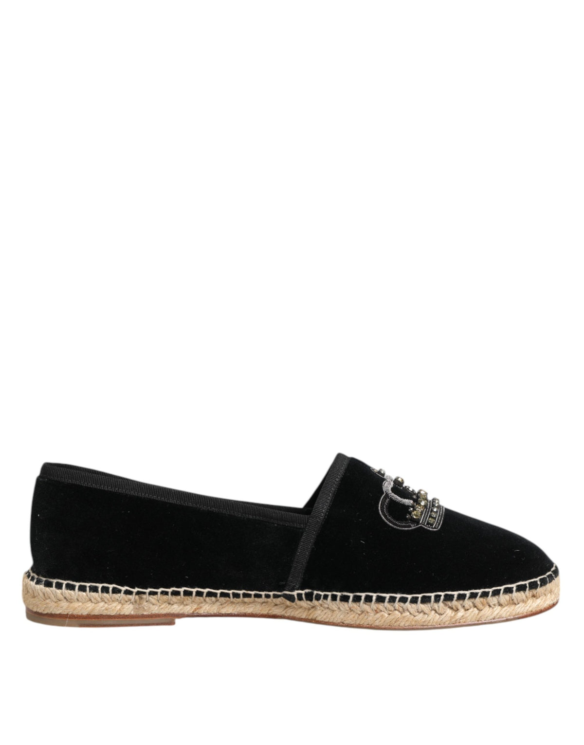 Dolce & Gabbana Schwarze Espadrilles mit verzierten Kronen-Applikationen