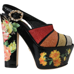 Dolce & Gabbana Multicolor Floral Kristall Plateau Sandalen Schuhe