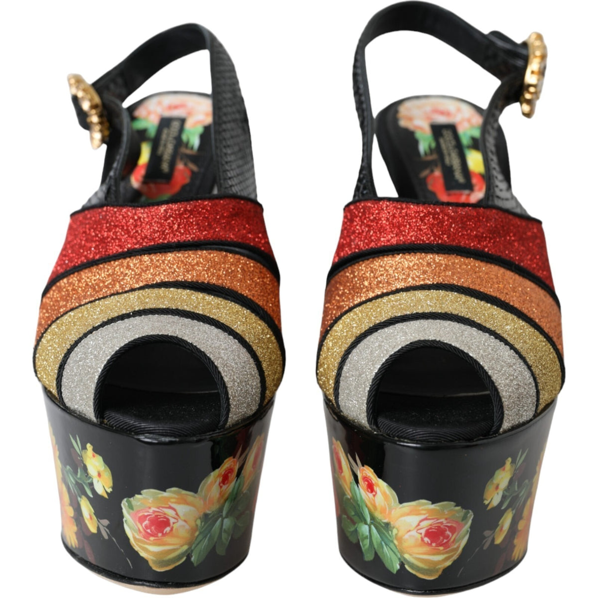 Dolce & Gabbana Multicolor Floral Kristall Plateau Sandalen Schuhe
