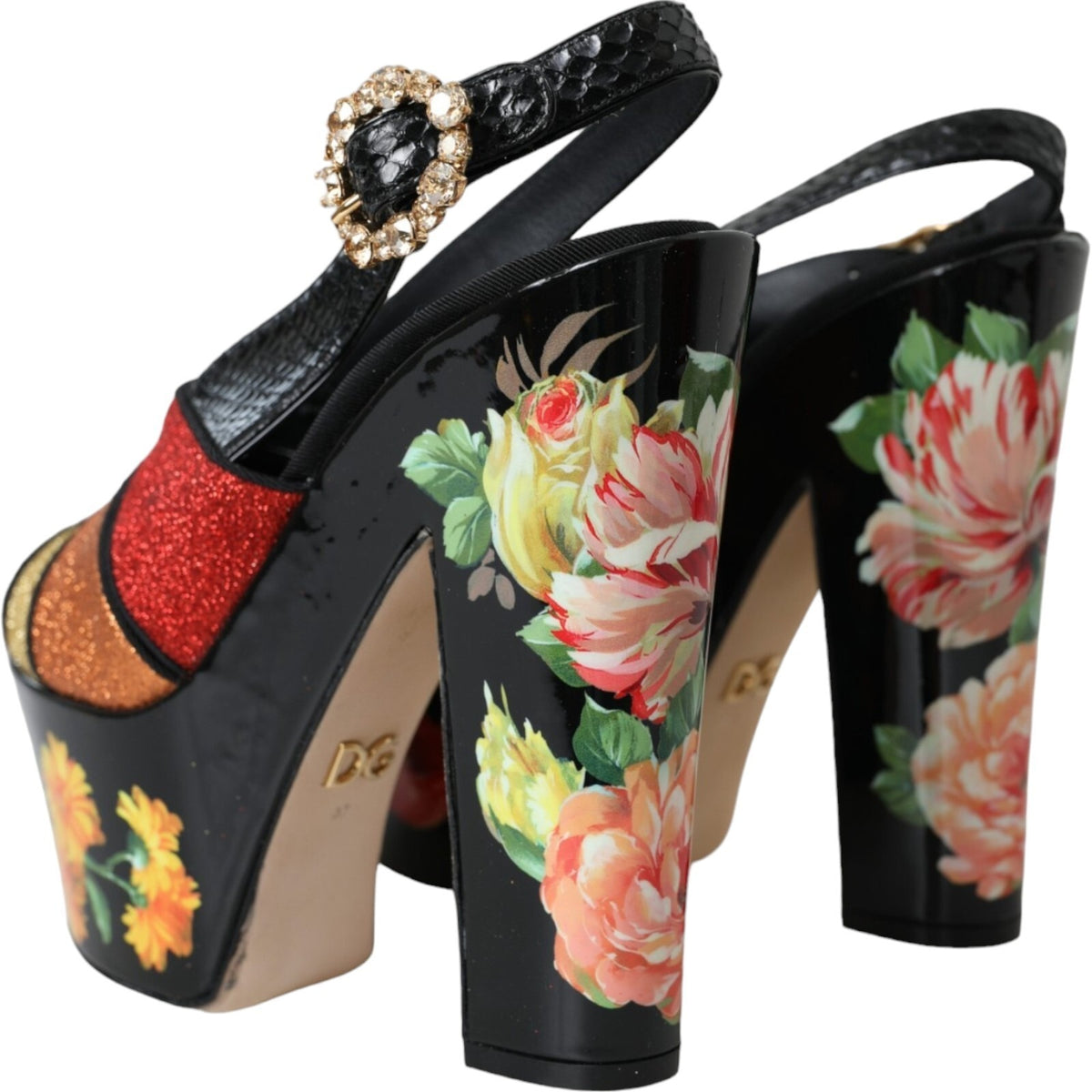 Dolce & Gabbana Multicolor Floral Kristall Plateau Sandalen Schuhe