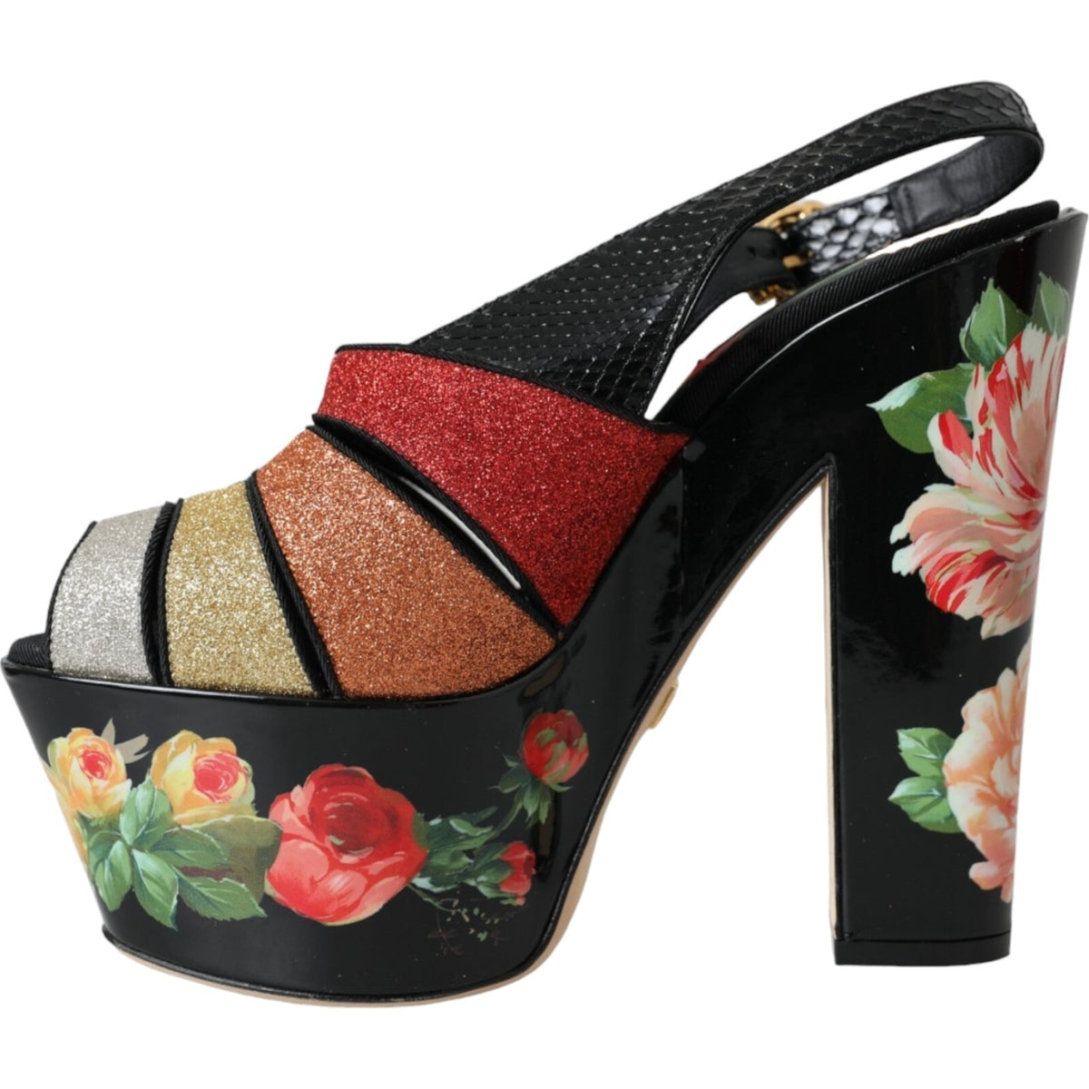 Dolce & Gabbana Multicolor Floral Kristall Plateau Sandalen Schuhe