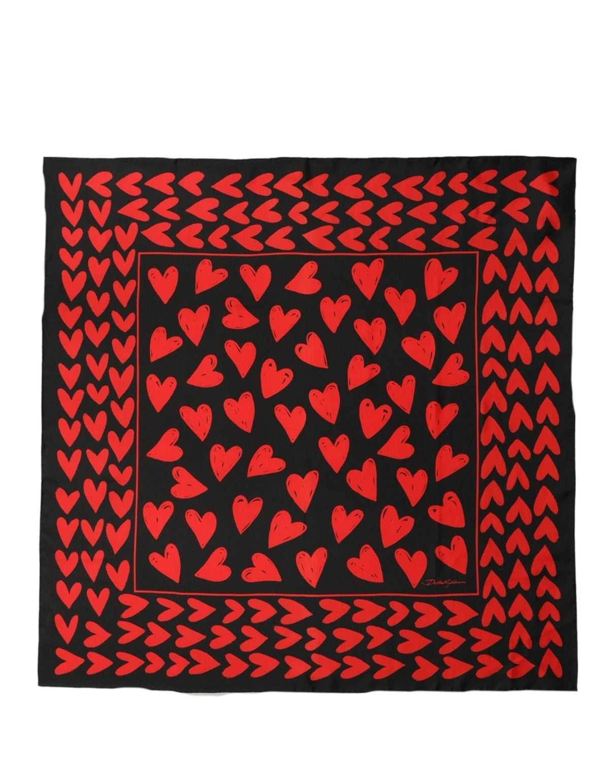 Dolce & Gabbana Schwarzer Seidenschal Foulard mit roten Herzen
