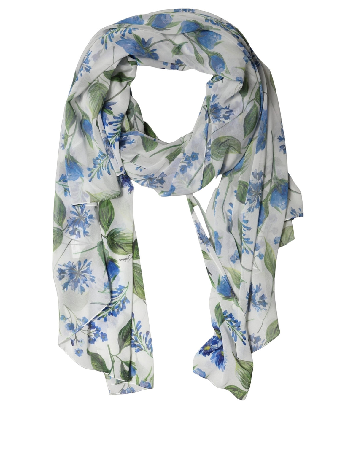 Dolce & Gabbana Weiße blaue Blumen-Stola aus Polyester