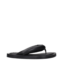 Jil Sander Schwarze Leder-Flip-Flop-Sandalen