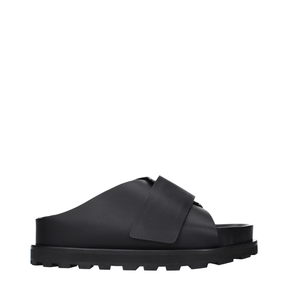 Jil Sander Schwarze Leder-Slipper
