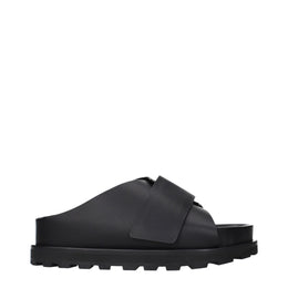 Jil Sander Schwarze Leder-Slipper