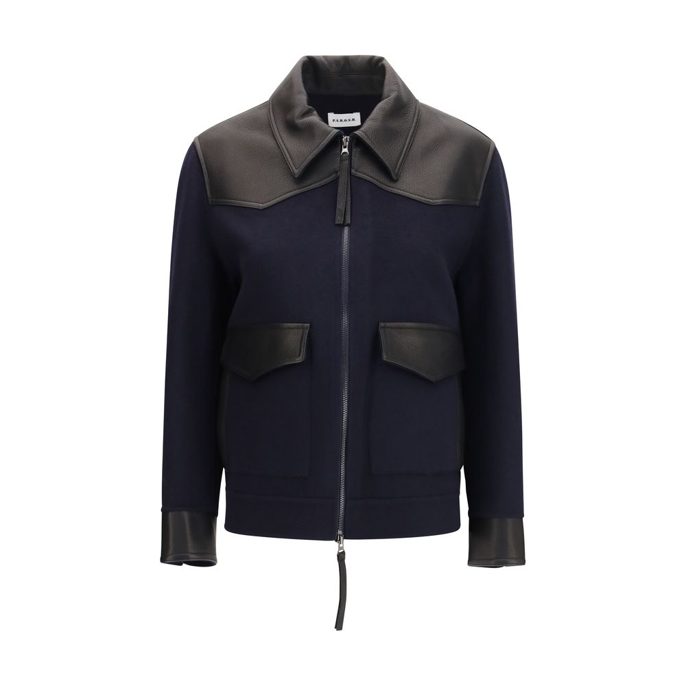 P.A.R.O.S.H. Blaue Lammfelljacke Aries Leder