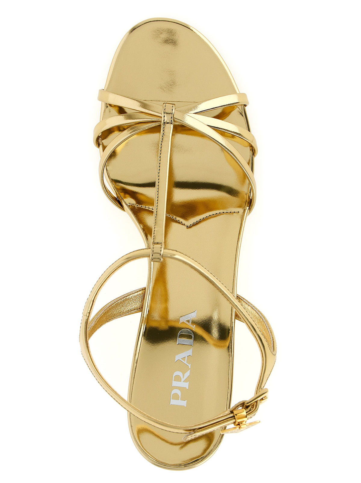 Prada Keilabsatz-Sandalen aus goldenem Kalbsleder