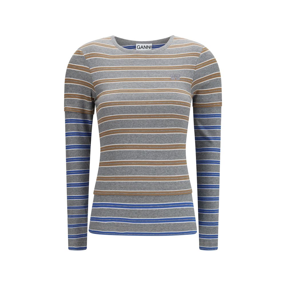 Ganni Graues Baumwoll-Langarmshirt
