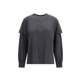 Ganni Graues Baumwoll-Langarmshirt
