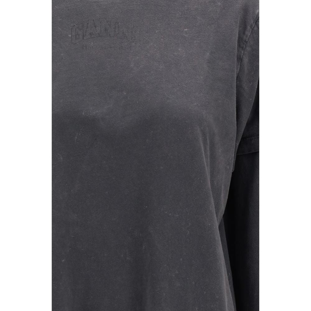 Ganni Graues Baumwoll-Langarmshirt