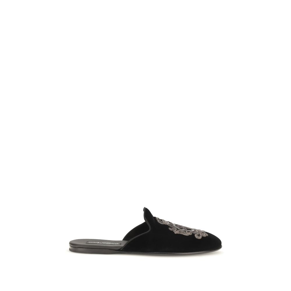 Dolce & Gabbana Schwarze Samt-Slipper