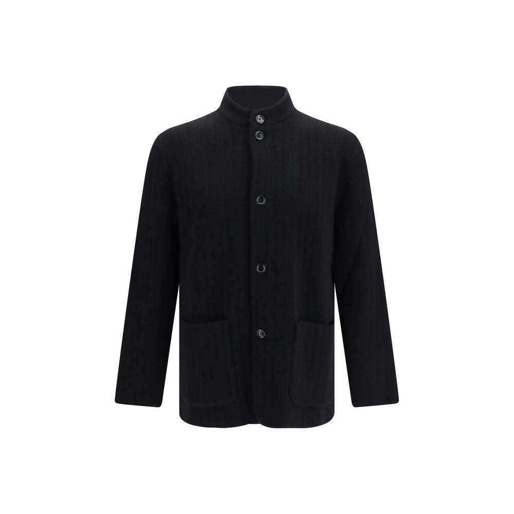 Lardini Schwarze Oves Aries Wolljacke in voller Länge