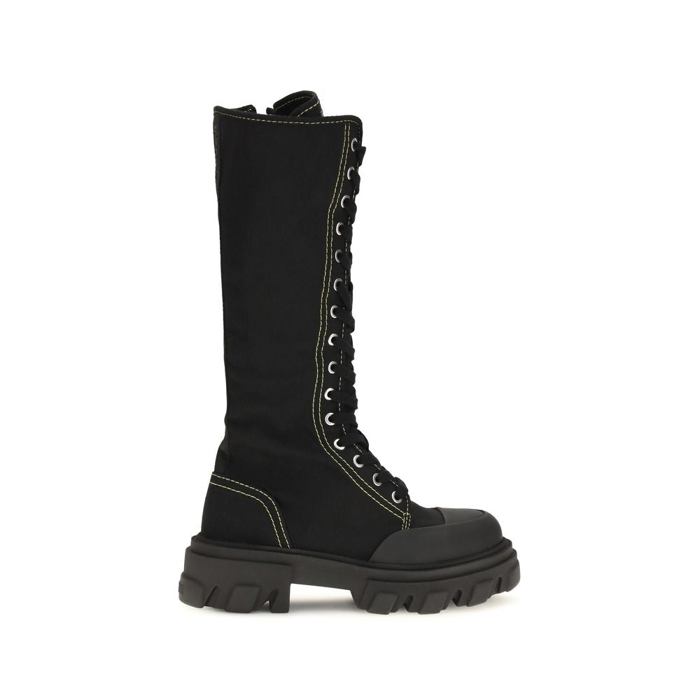 Ganni Schwarze Schnürstiefel aus Baumwolle