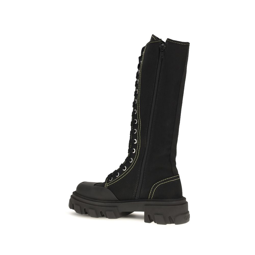 Ganni Schwarze Schnürstiefel aus Baumwolle