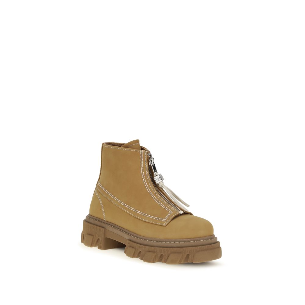 Ganni Beige Recycled Leather Schnürstiefel