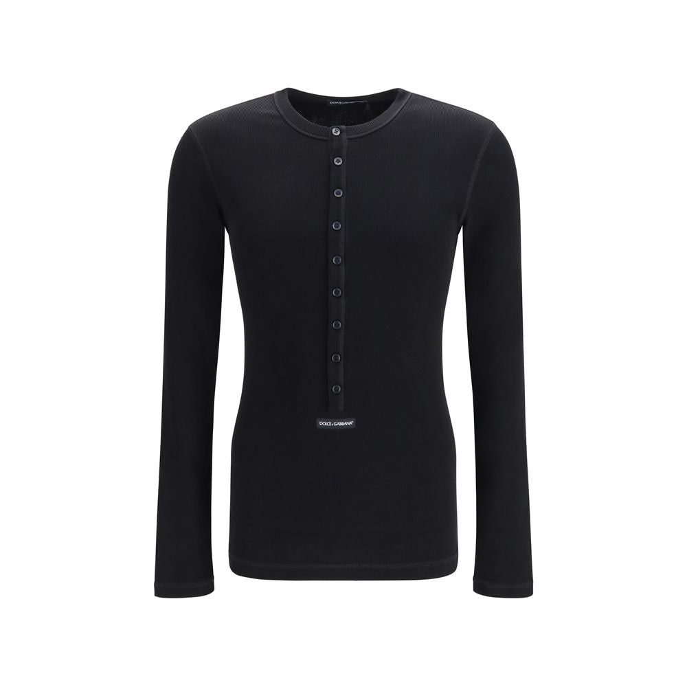 Dolce & Gabbana Schwarzes Langarm-T-Shirt aus Baumwolle