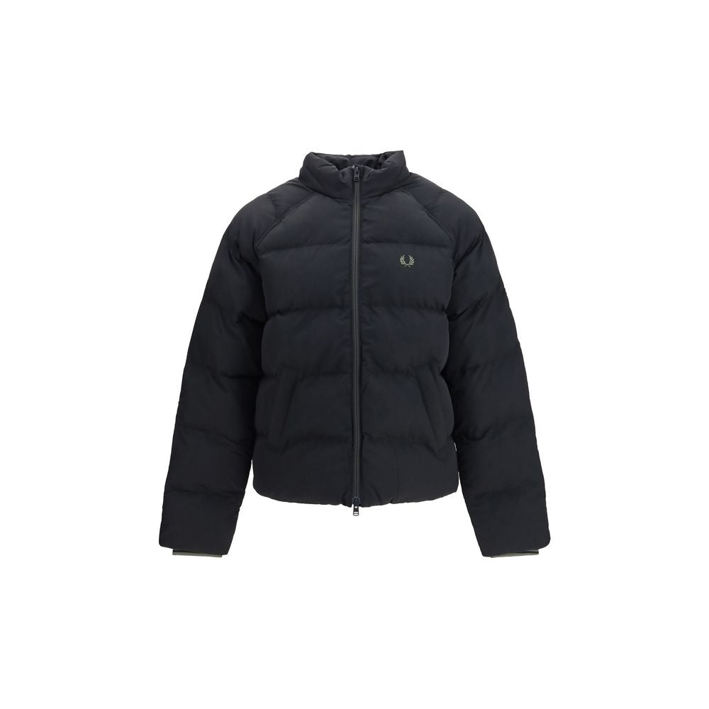 Fred Perry Schwarze Polyamid-Jacke in voller Länge