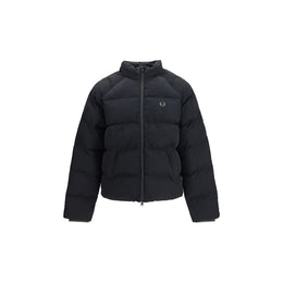 Fred Perry Schwarze Polyamid-Jacke in voller Länge