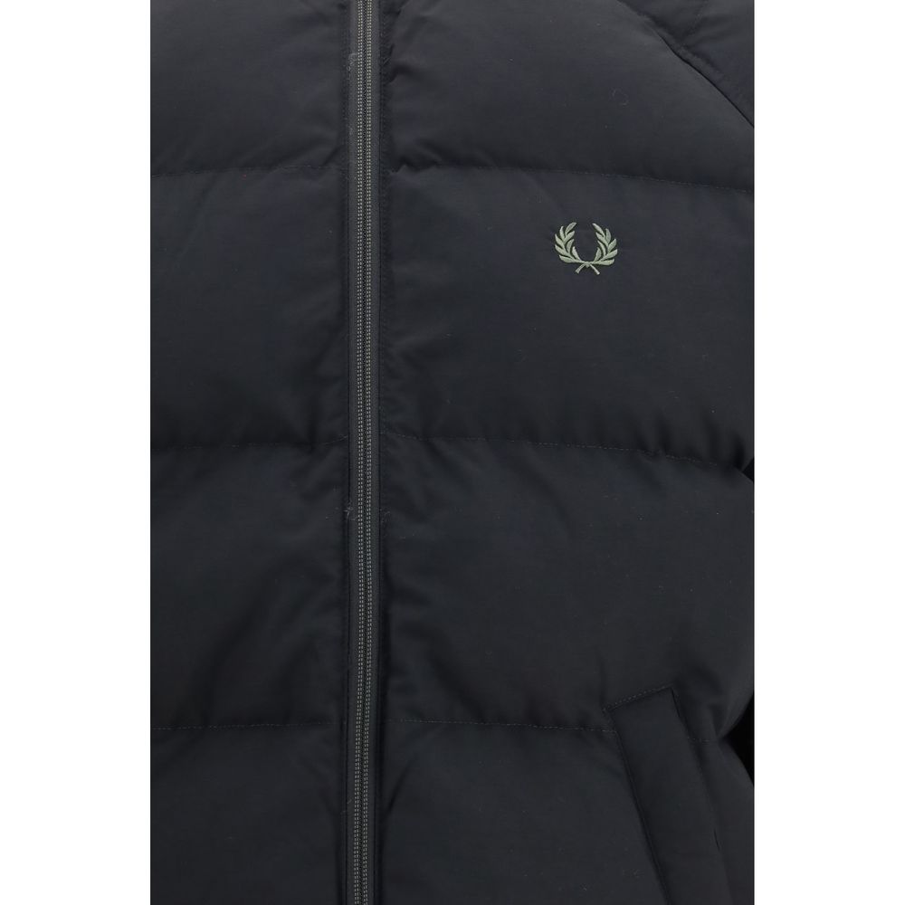 Fred Perry Schwarze Polyamid-Jacke in voller Länge