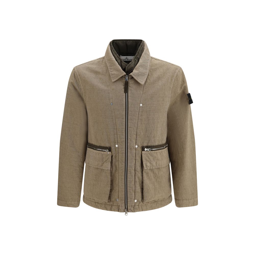 Stone Island Braune Baumwolljacke in voller Länge