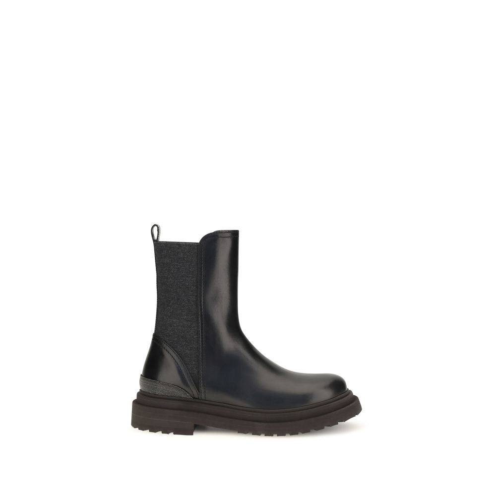 Brunello Cucinelli Schwarze Kalbshaut-Stiefeletten im Chelsea-Stil aus Bos Taurus-Leder