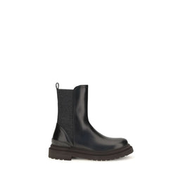 Brunello Cucinelli Schwarze Kalbshaut-Stiefeletten im Chelsea-Stil aus Bos Taurus-Leder