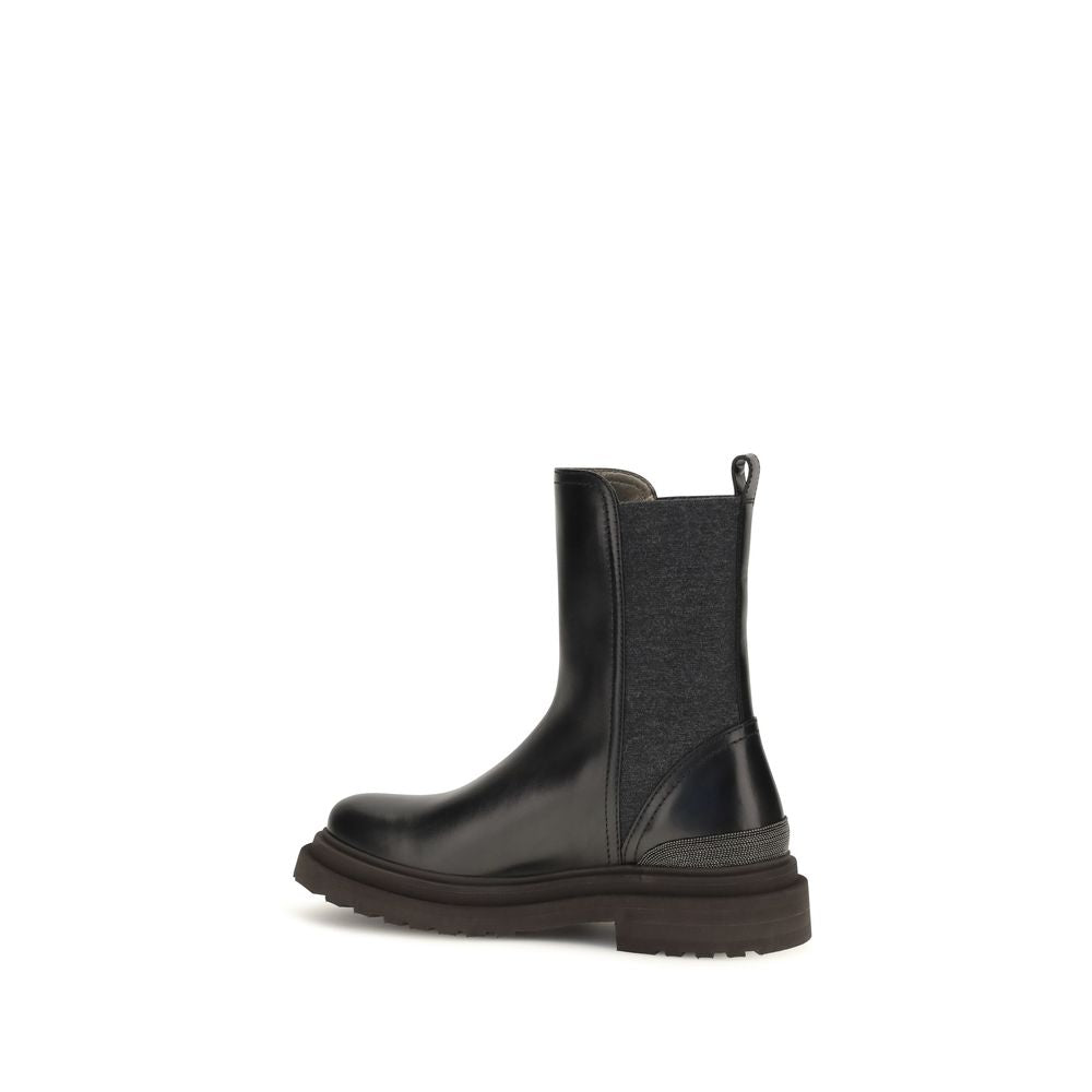 Brunello Cucinelli Schwarze Kalbshaut-Stiefeletten im Chelsea-Stil aus Bos Taurus-Leder