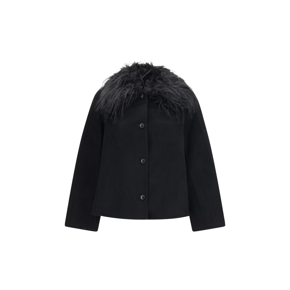 Loulou De Saison Schwarze Oves Aries Wolljacke in voller Länge