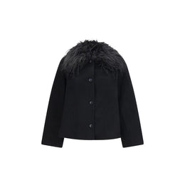Loulou De Saison Schwarze Oves Aries Wolljacke in voller Länge
