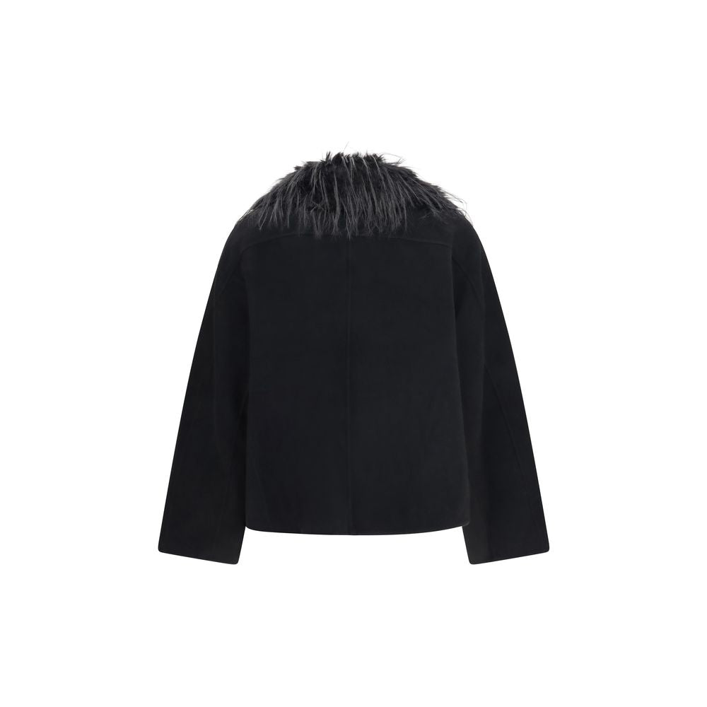 Loulou De Saison Schwarze Oves Aries Wolljacke in voller Länge