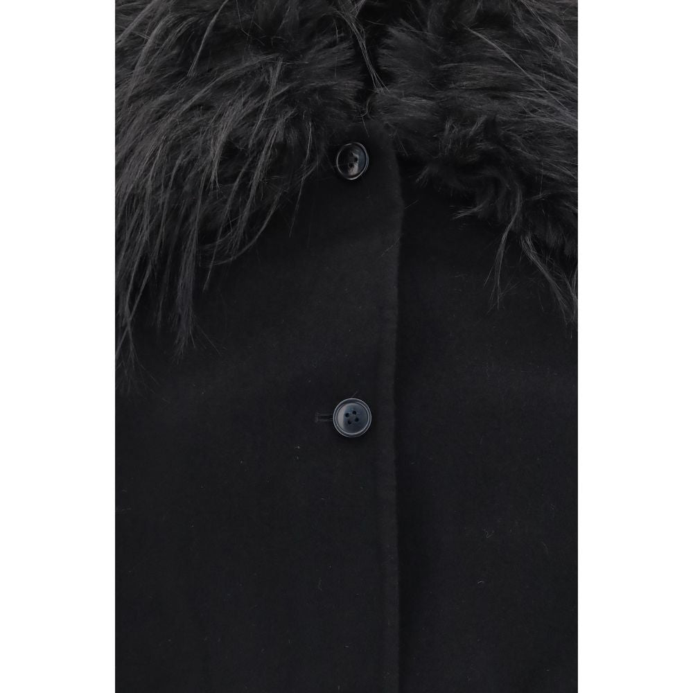 Loulou De Saison Schwarze Oves Aries Wolljacke in voller Länge