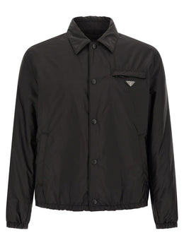 Prada Schwarze Jacke aus recyceltem Polyamid in voller Länge