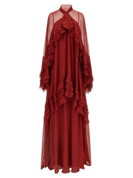 Alberta Ferretti Langes Bordeaux-Seidenkleid