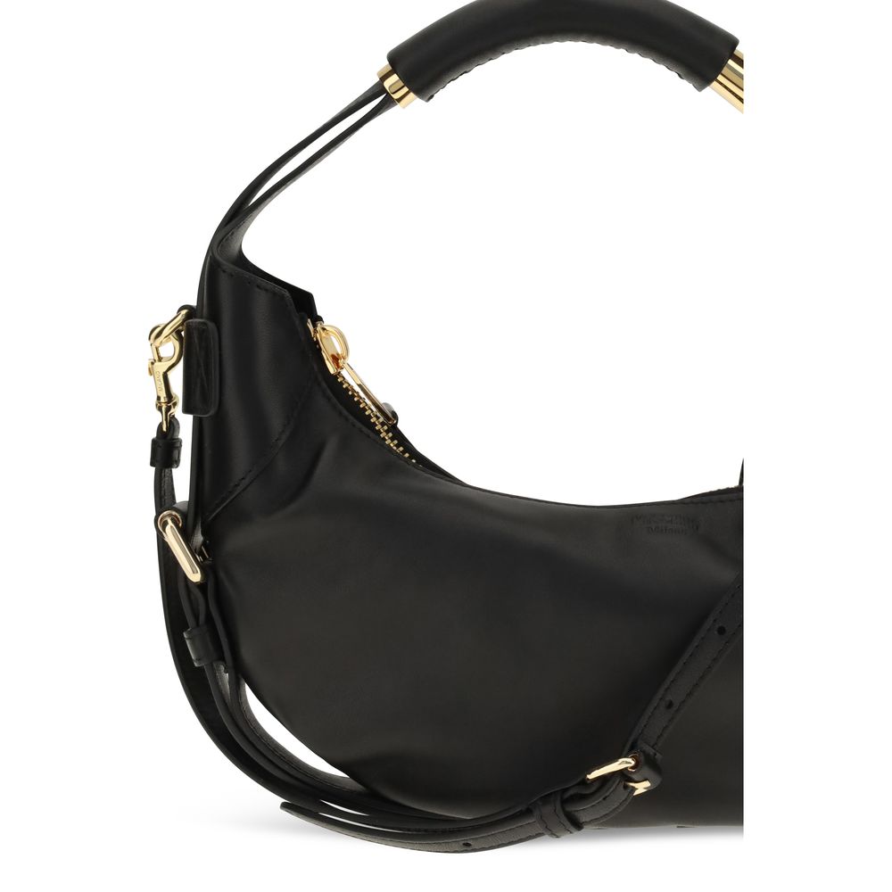 Moschino Schwarze Bos Taurus Kalbsleder Schultertasche