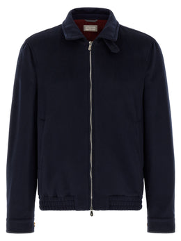 Brunello Cucinelli Blauer Bomber aus reiner Schurwolle