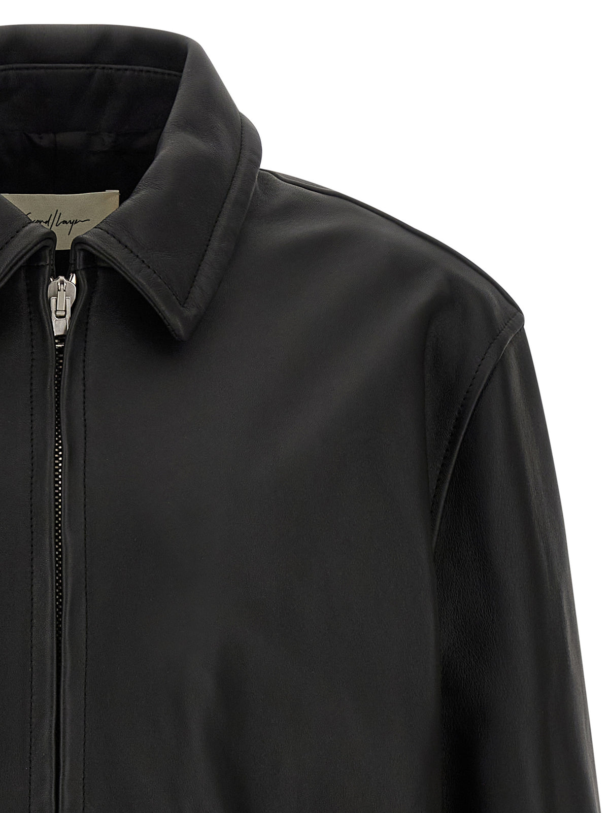 SECOND/LAYER Schwarze Lederjacke aus Kalbsleder
