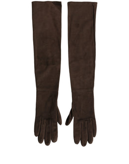 Dolce & Gabbana Braune Lederhandschuhe aus Wildleder, Ellbogenlänge