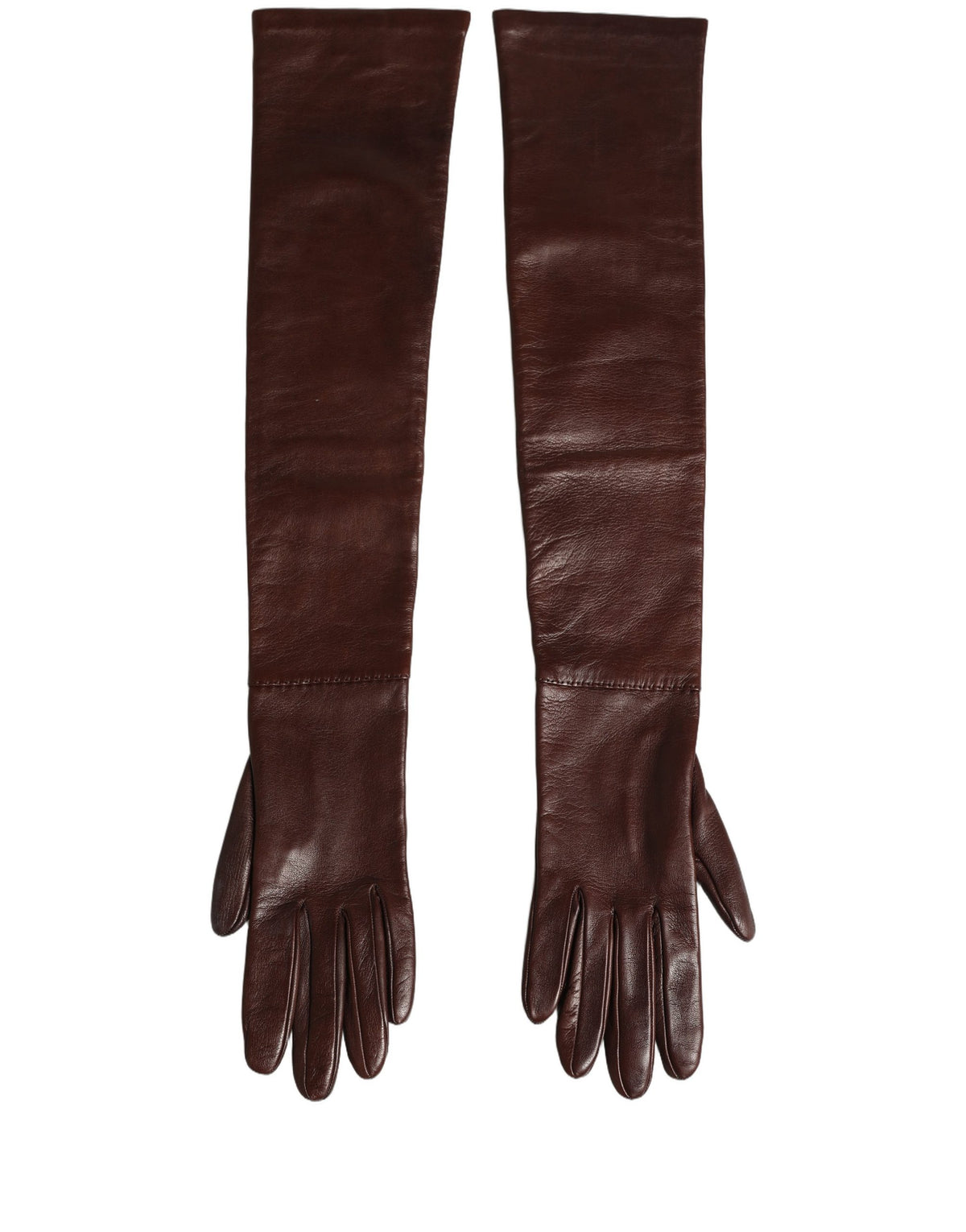 Dolce & Gabbana Dunkelbraune Lederhandschuhe in Ellbogenlänge