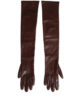 Dolce & Gabbana Dunkelbraune Lederhandschuhe in Ellbogenlänge
