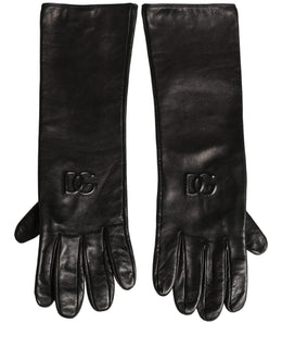 Dolce & Gabbana Schwarze Handschuhe aus echtem Leder mit geprägtem DG-Logo