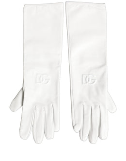 Dolce & Gabbana Weiße Handschuhe aus echtem Leder mit geprägtem DG-Logo